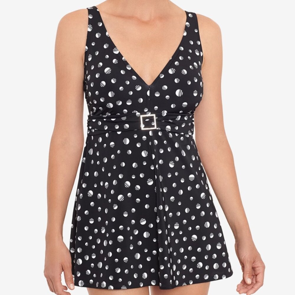 NWT Swim Solutions Banded Empire-Waist Tummy-Control Swimdress